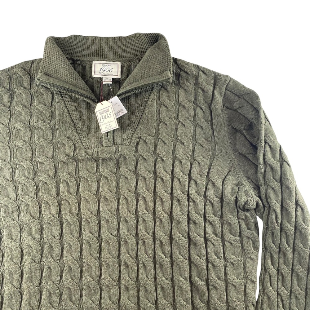 NWT Jos A Bank 1905 Men XL Olive Cable Knit 100%‎ Cotton Quarter Zip Sweater